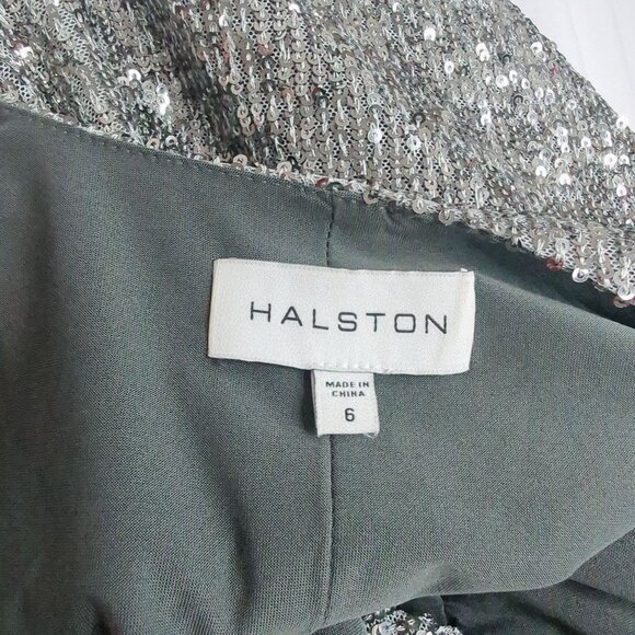 Halston Silver Sequin Dress 6 Small Wrap Midi - Picture 14 of 15